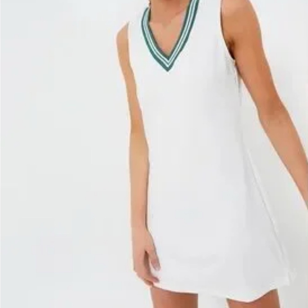 Tuckernuck White Tank Dress with Dark Green Striped Trim